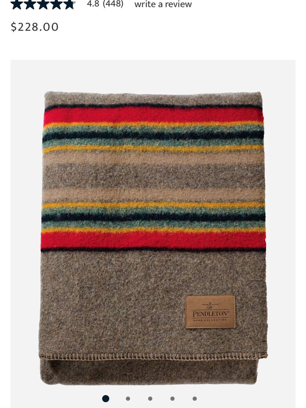Pendleton Brown Wool Throw with Red, Green & Yellow Stripes